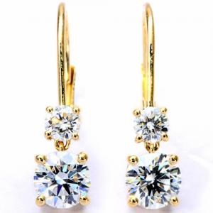 Dangle Earrings  - 14 kt. Yellow gold - Total Weight 2.00 ct. Genuine Round Brilliant Cut Diamond (Lab-grown) - EX (IDeal Cut) E-F Internal Flawless