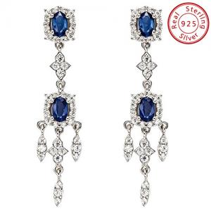 LOVELY !  CT GENUINE SAPPHIRE 925 STERLING SILVER EARRINGS