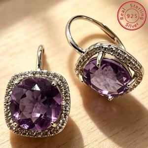 LOVELY ! AMETHYST 925 STERLING SILVER EARRINGS