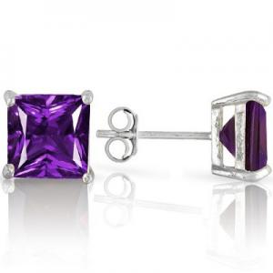 GLAMOROUS ! 1.25 CT AMETHYST 925 STERLING SILVER EARRINGS STUD