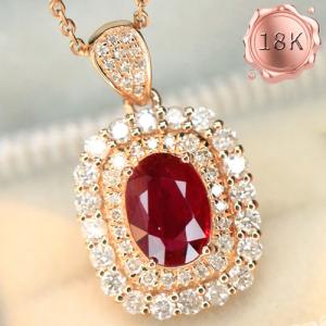 LUXURY COLLECTION ! (CERTIFICATE REPORT) 0.85 CT GENUINE RUBY & 0.45 CT GENUINE DIAMOND 18KT SOLID GOLD NECKLACE