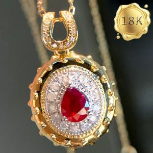LUXURY COLLECTION ! (CERTIFICATE REPORT) 0.40 CT GENUINE RUBY & 0.15 CT GENUINE DIAMOND 18KT SOLID GOLD NECKLACE