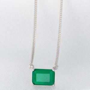 NEW! CREATED EMERALD 18K WHITE GOLD OVER SILVER NECKLACE