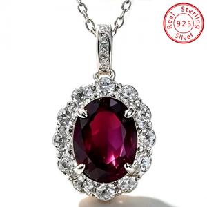 LOVELY !  CT GARNET 925 STERLING SILVER NECKLACE