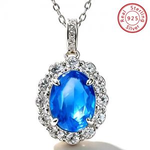 LOVELY !  CT SWISS BLUE TOPAZ 925 STERLING SILVER NECKLACE