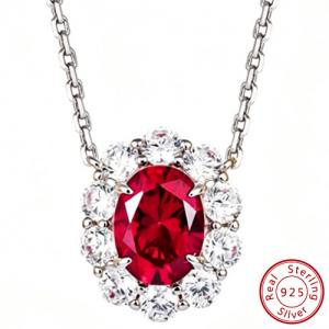 LOVELY !  CT GARNET 925 STERLING SILVER NECKLACE