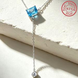 LOVELY !  CT BLUE TOPAZ 925 STERLING SILVER NECKLACE