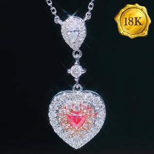 LUXURY COLLECTION ! (CERTIFICATE REPORT) 0.60 CTW GENUINE PINK DIAMOND & GENUINE DIAMOND 18KT SOLID GOLD NECKLACE
