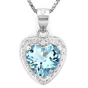 ELITE ! ! 14K WHITE GOLD OVER SOLID STERLING SILVER DIAMONDS &1.55 CT BABY SWISS BLUE TOPAZ PENDANT