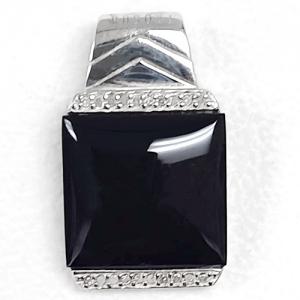 IMMACULATE ! 14K WHITE GOLD OVER SOLID STERLING SILVER DIAMONDS & 7.65 CT BLACK AGATE PENDANT