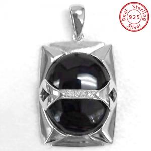 SMASHING ! 14K WHITE GOLD OVER SOLID STERLING SILVER DIAMONDS & 8.41 CT BLACK AGATE PENDANT