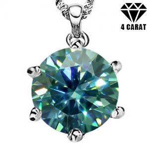 (CERTIFICATE REPORT) 4.00 CT FANCY BLUE DIAMOND MOISSANITE (HEART & ARROWS CUT/VVS) 10KT SOLID GOLD PENDANT