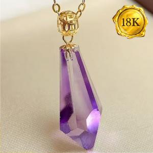 NEW!! 5.00 CT 7X17MM AMETHYST 18KT SOLID GOLD PENDANT