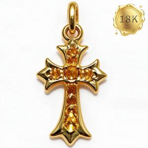 EXCLUSIVE ! CITRINE MINI CROSS 18KT SOLID GOLD PENDANT