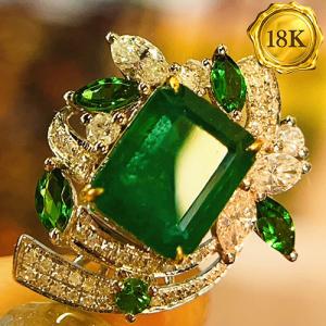 LUXURY COLLECTION ! (CERTIFICATE REPORT) 1.83 CT GENUINE EMERALD & GENUINE WHITE SAPPHIRE WITH 0.20 CT GENUINE DIAMOND 18KT SOLID GOLD RING