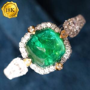 LUXURY COLLECTION ! (CERTIFICATE REPORT) 1.63 CT GENUINE EMERALD & 0.35 CT GENUINE DIAMOND 18KT SOLID GOLD RING