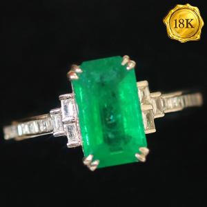 LUXURY COLLECTION ! (CERTIFICATE REPORT) 1.82 CT GENUINE EMERALD & 0.22 CT GENUINE DIAMOND 18KT SOLID GOLD RING