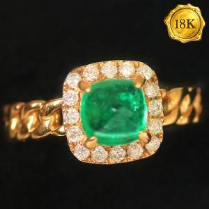 LUXURY COLLECTION ! (CERTIFICATE REPORT) 1.40 CT GENUINE EMERALD & 0.16 CT GENUINE DIAMOND 18KT SOLID GOLD RING