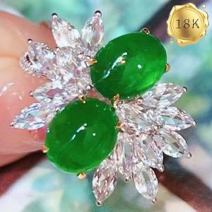 LUXURY COLLECTION ! (CERTIFICATE REPORT) 3.56 CT GENUINE EMERALD, WHITE SAPPHIRE & DIAMOND 18KT SOLID GOLD RING