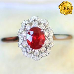 LUXURY COLLECTION ! (CERTIFICATE REPORT) 0.60 CT GENUINE MOZAMBIQUE RUBY & 0.17 CT GENUINE DIAMOND 18KT SOLID GOLD RING