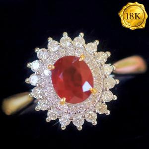 LUXURY COLLECTION ! (CERTIFICATE REPORT) 0.95 CT GENUINE BURMA RUBY & 0.37 CT GENUINE DIAMOND 18KT SOLID GOLD RING