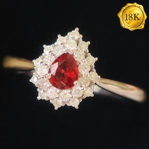 LUXURY COLLECTION ! (CERTIFICATE REPORT) 0.35 CT GENUINE MOZAMBIQUE RUBY & 0.29 CT GENUINE DIAMOND 18KT SOLID GOLD RING