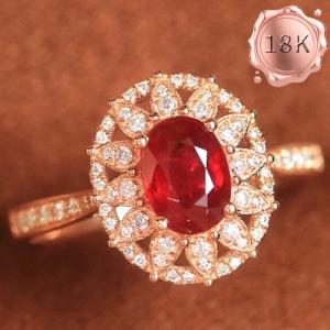 LUXURY COLLECTION ! (CERTIFICATE REPORT) 1.10 CT GENUINE MOZAMBIQUE RUBY & 0.28 CT GENUINE DIAMOND 18KT SOLID GOLD RING
