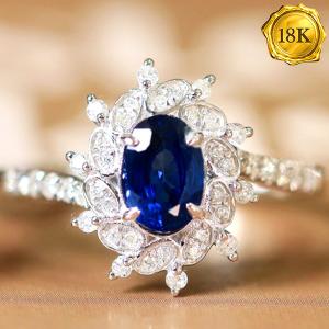 LUXURY COLLECTION ! (CERTIFICATE REPORT) 1.05 CT GENUINE SAPPHIRE & 0.31 CT GENUINE DIAMOND 18KT SOLID GOLD RING