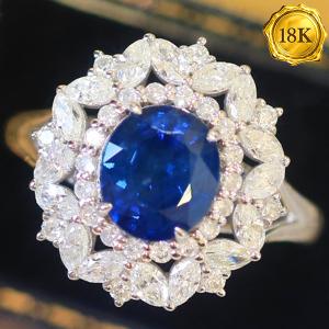 LUXURY COLLECTION !  (CERTIFICATE REPORT) 2.20 CT GENUINE SRI LANKA SAPPHIRE & 1.10 CT GENUINE DIAMOND 18KT SOLID GOLD RING