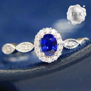 LUXURY COLLECTION ! 0.30 CT GENUINE SRI LANKA SAPPHIRE & 24PCS GENUINE DIAMOND 18KT SOLID GOLD RING