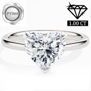 Guaranteed lowest price on Internet !- Engagement Ring - PT900 Platinum - 1.00 ct. tw. Genuine Heart Brilliant Cut Diamond (Lab-grown) - EX (IDeal Cut) E-F VS-SI
