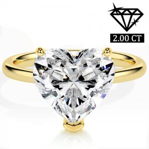 Guaranteed lowest price on Internet !- Ring - 14 kt. Yellow gold - 2.00 ct. tw. Genuine Heart Brilliant Cut Diamond (Lab-grown) - VG Polish F VS-SI