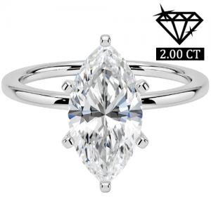 Guaranteed lowest price on Internet !- Ring - 14 kt. White gold - 2.00 ct. tw. Genuine Marquise Diamond (Lab-grown) - VG Polish F VS