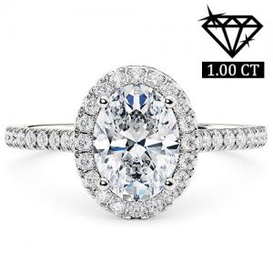 Guaranteed lowest price on Internet !- Ring - 10 kt. white gold - 1.00 ct. tw. Genuine Oval Cut Diamond (Lab-grown) - EX (IDeal Cut) D-F VS