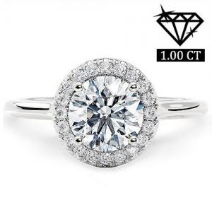 Guaranteed lowest price on Internet !- Ring - 14 kt. White gold - 1.00 ct. tw. Genuine Round Cut Diamond (Lab-grown) - EX (IDeal Cut) D-F VS