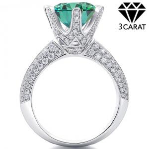 (CERTIFICATE REPORT) 3.00 CT GREEN DIAMOND MOISSANITE (HEART & ARROWS CUT/VVS) & 1/2 CT DIAMOND MOISSANITE SOLITAIRE 14KT SOLID GOLD ENGAGEMENT RING