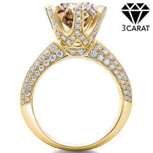 (CERTIFICATE REPORT) 3.00 CT YELLOW DIAMOND MOISSANITE (HEART & ARROWS CUT/VVS) & 1/2 CT DIAMOND MOISSANITE SOLITAIRE 14KT SOLID GOLD ENGAGEMENT RING