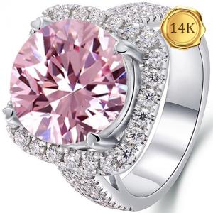 (CERTIFICATE REPORT) 5.00 CT PINK DIAMOND MOISSANITE & 1/2 DIAMOND MOISSANITE 14KT SOLID GOLD ENGAGEMENT RING