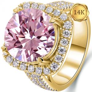 (CERTIFICATE REPORT) 5.00 CT PINK DIAMOND MOISSANITE & 1/2 DIAMOND MOISSANITE 14KT SOLID GOLD ENGAGEMENT RING