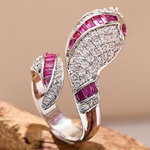 NEW ! CREATED EMERALD SNAKE DESIGN 18K WHITE GOLD PLATED GERMAN SILVER RING