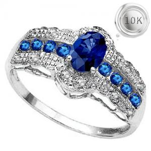BRILLIANT ! 1.00 CT LAB GROWN SRI LANKA SAPPHIRE & 1/5 CT GENUINE DIAMOND 10KT SOLID GOLD RING