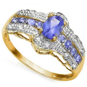 ADORABLE ! 3/4 CT GENUINE TANZANITE & 1/5 CT GENUINE DIAMOND 10KT SOLID GOLD RING