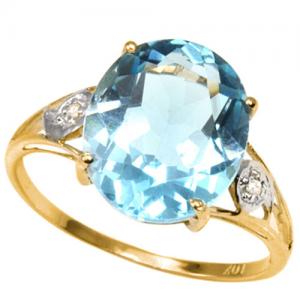 LUXURIANT ! 3.55 CT BABY SWISS BLUE TOPAZ & GENUINE DIAMOND 10KT SOLID GOLD RING