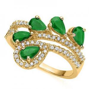 SPARKLING ! 1.10 CT EUROPERAN EMERALD & 1/3 CT GENUINE DIAMOND 10KT SOLID GOLD RING