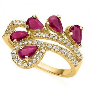 LUXURIANT ! 1.10 CT EUROPERAN RUBY & 1/3 CT GENUINE DIAMOND 10KT SOLID GOLD RING