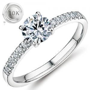 Guaranteed lowest price on Internet !- Engagement Ring - 10 kt. White gold - 0.32 ct. tw. Genuine Round Brilliant Cut Diamond (Lab-grown) - EX (IDeal Cut) E-F VS-SI