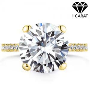 (CERTIFICATE REPORT) 1.00 CT DIAMOND MOISSANITE (HEART & ARROWS CUT/VVS) & DIAMOND SOLITAIRE 10KT SOLID GOLD ENGAGEMENT RING