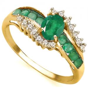 IDEAL !  3/4 CT EUROPEAN EMERALD & GENUINE DIAMOND 10KT SOLID GOLD RING
