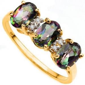 CHARMING ! 1.27 CT MYSTIC GEMSTONE & DIAMOND 10KT SOLID GOLD RING