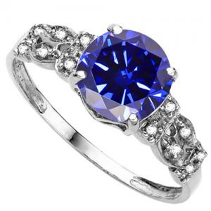 CHARMING ! 2.55 CT LAB TANZANITE & GENUINE DIAMOND 10KT SOLID GOLD RING